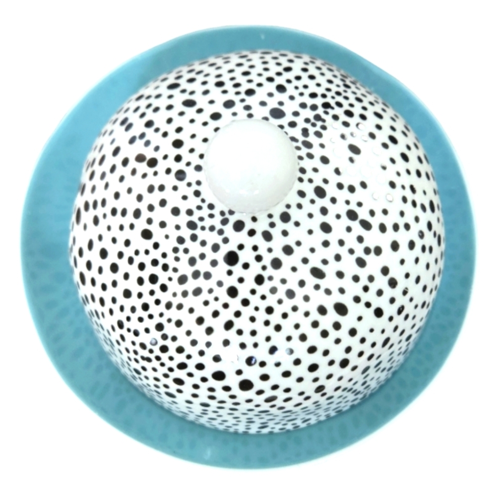 Polka Dot Butter Dish with Blue Base